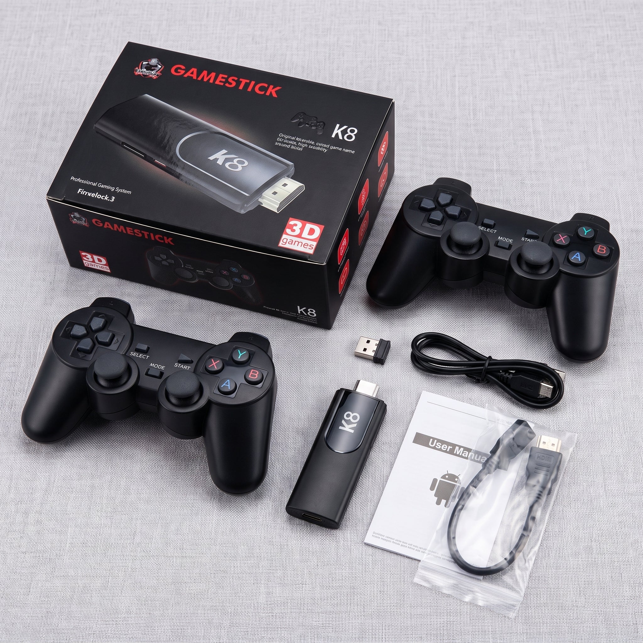 Consola Retro K8 Game Stick HDMI 4K + 40.000 Juegos + 2 Controles Inalámbricos