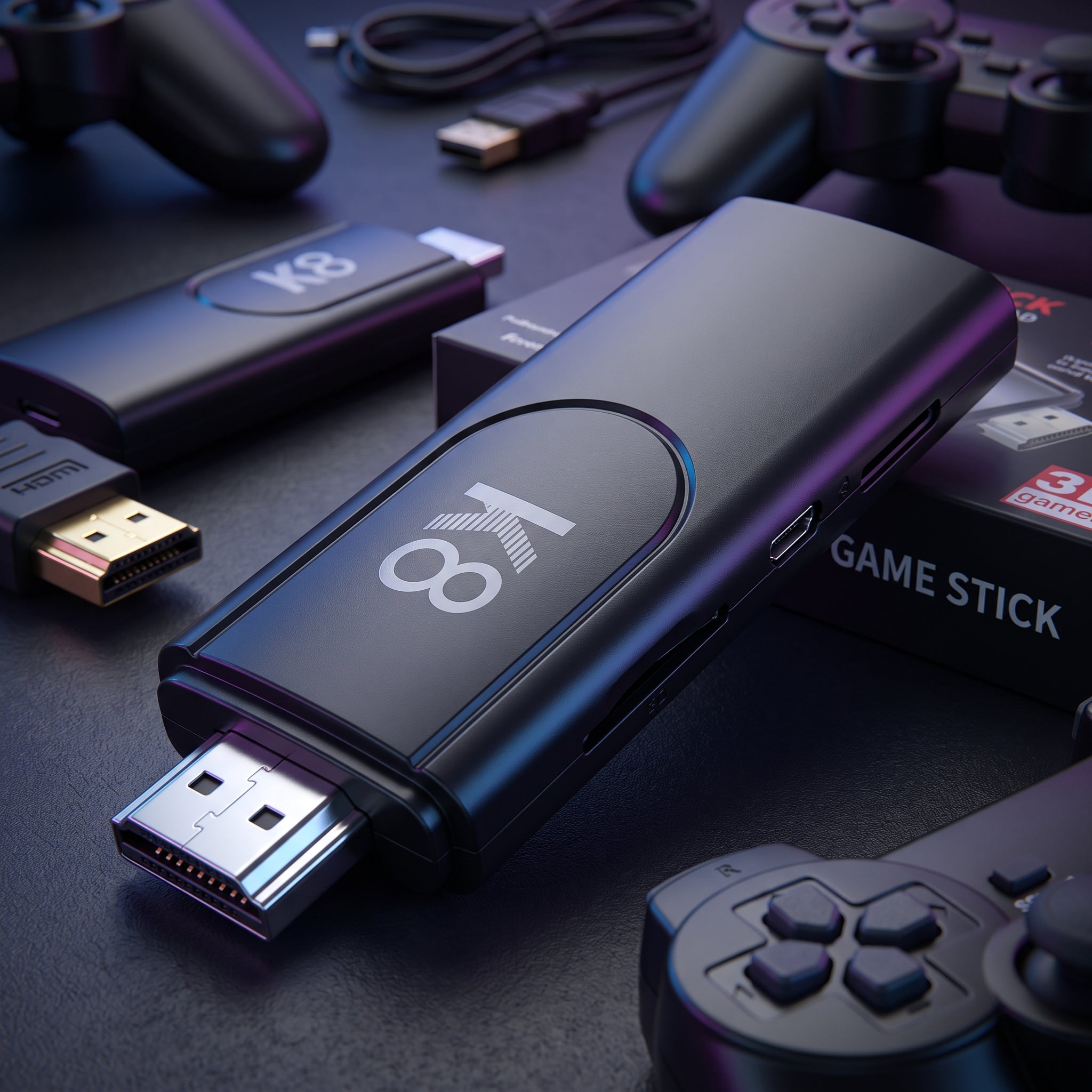 Consola Retro K8 Game Stick HDMI 4K + 40.000 Juegos + 2 Controles Inalámbricos