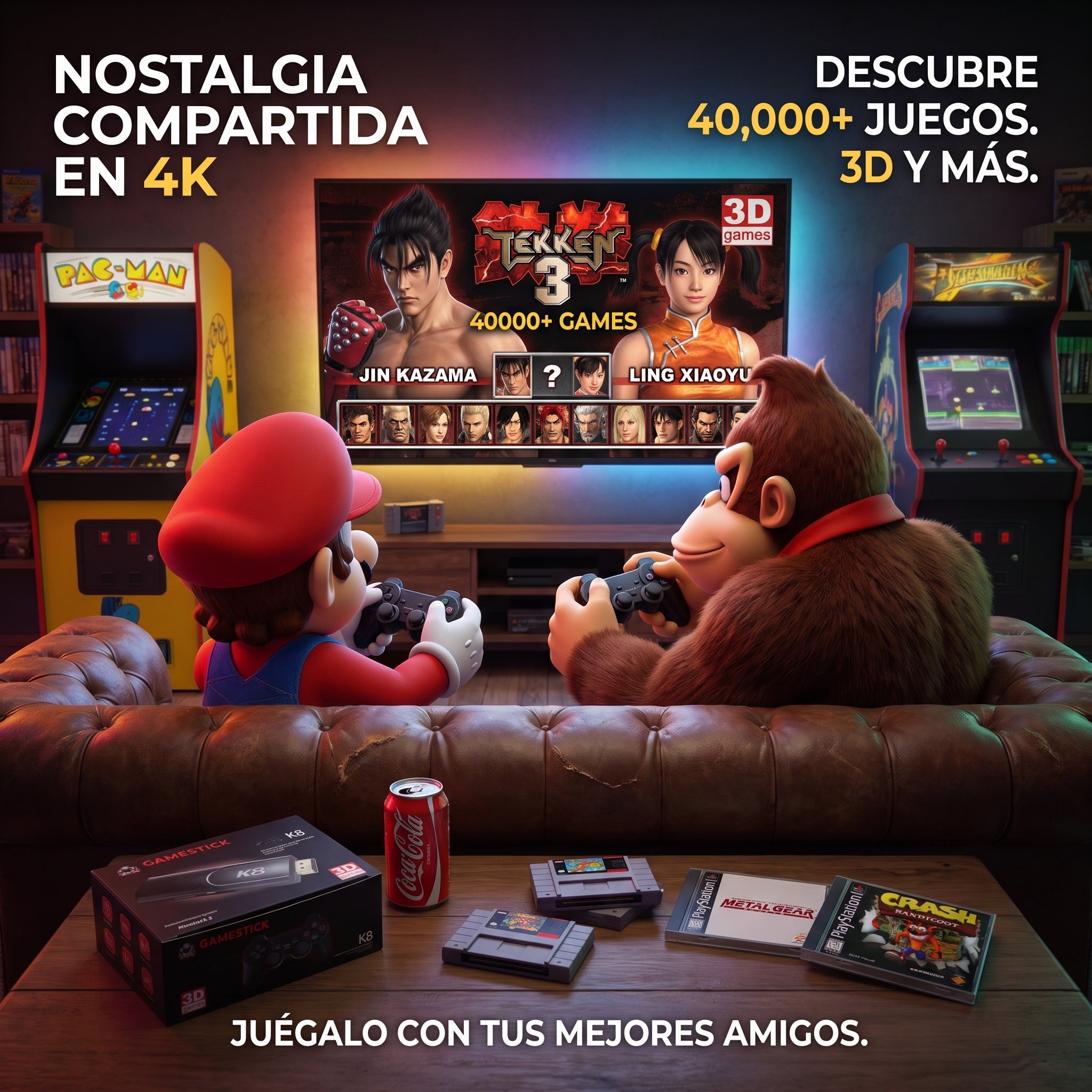 Consola Retro K8 Game Stick HDMI 4K + 40.000 Juegos + 2 Controles Inalámbricos