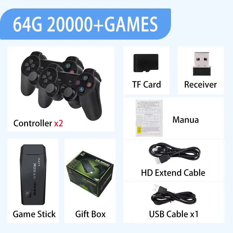 Upgraded M8 Video Game Console 64G 20000 Games Retro handheld Game Console Wireless Controller Lite 4K Game Stick For Xmas Gifts