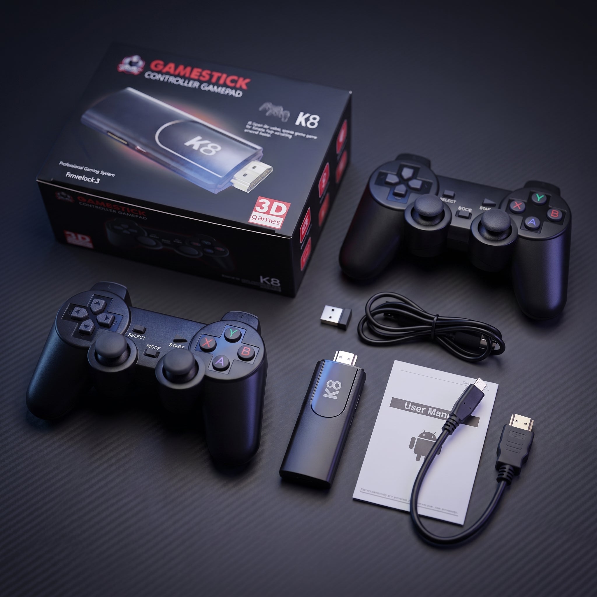 Consola Retro K8 Game Stick HDMI 4K + 40.000 Juegos + 2 Controles Inalámbricos